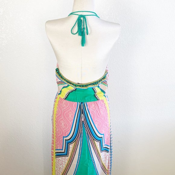 Flying Tomato Colorful Print Halter Maxi Dress L - Picture 5 of 5
